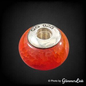 QG Orange Red Stone 925 Sterling Silver Slider Charm Bead